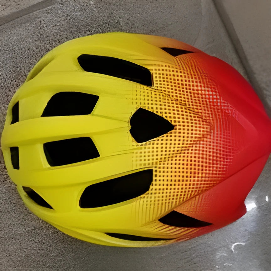 Orange road bike mountain riding helmet with 16 vents and In Mold construction on white background