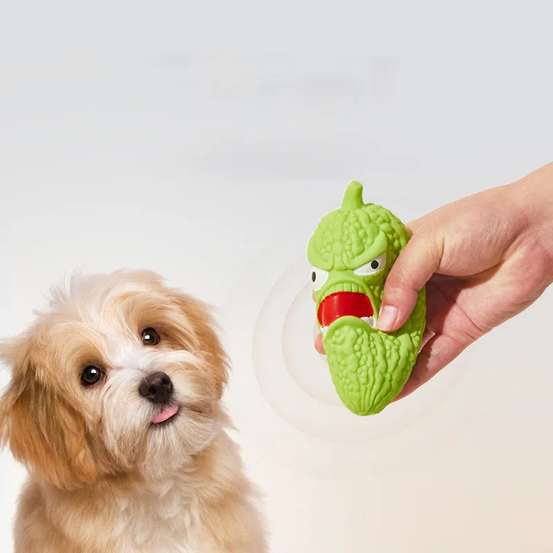 Bitter melon and chilli shaped dog toys with pet sound function for chewing and tooth cleaning