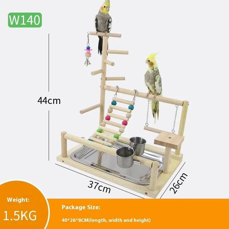 Sichuan Pepper parrot climbing training platform in natural solid wood, 37x26x45cm, brown finish