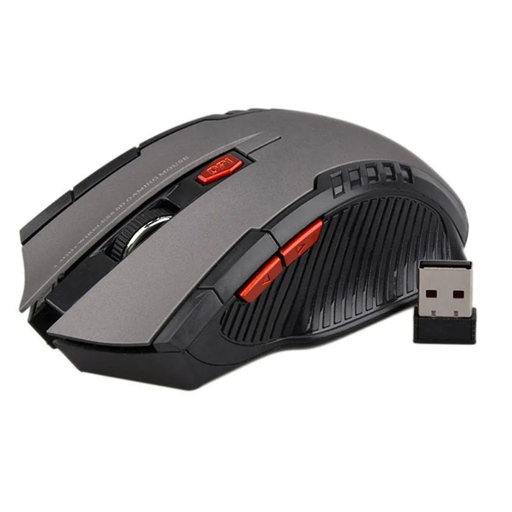 2.4G optical wireless mouse in black with USB receiver, 1000DPI, six buttons