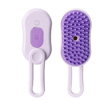 Porcelain White 3-in-1 Electric Steam Pet Brush with silicone bristles and USB charging port