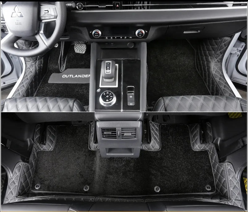Custom-fit PU floor mats for a 2023 Mitsubishi Outlander five-seat car interior.