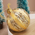 Green and yellow striped flocked glass Christmas ball ornament 80mm