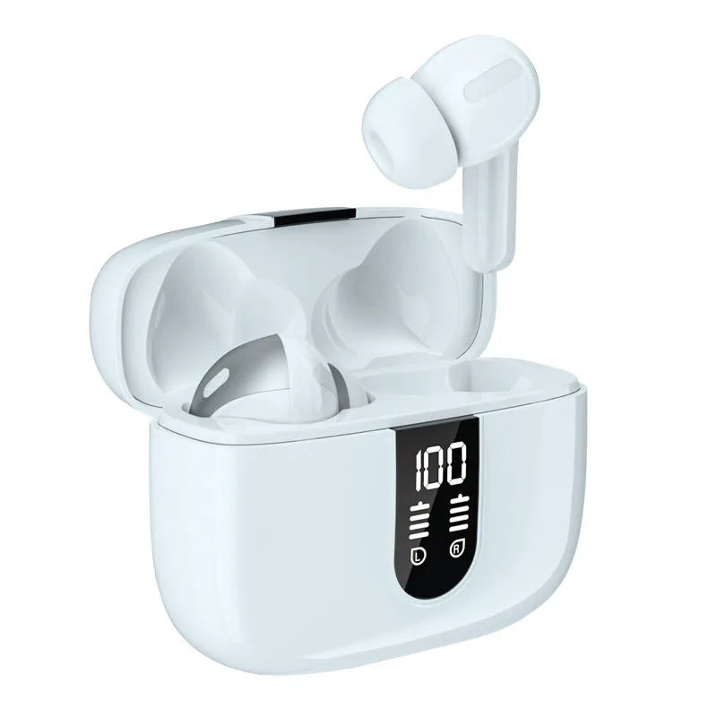 Jerry X08 wireless Bluetooth headset with digital display charging case in black, grey or white colour