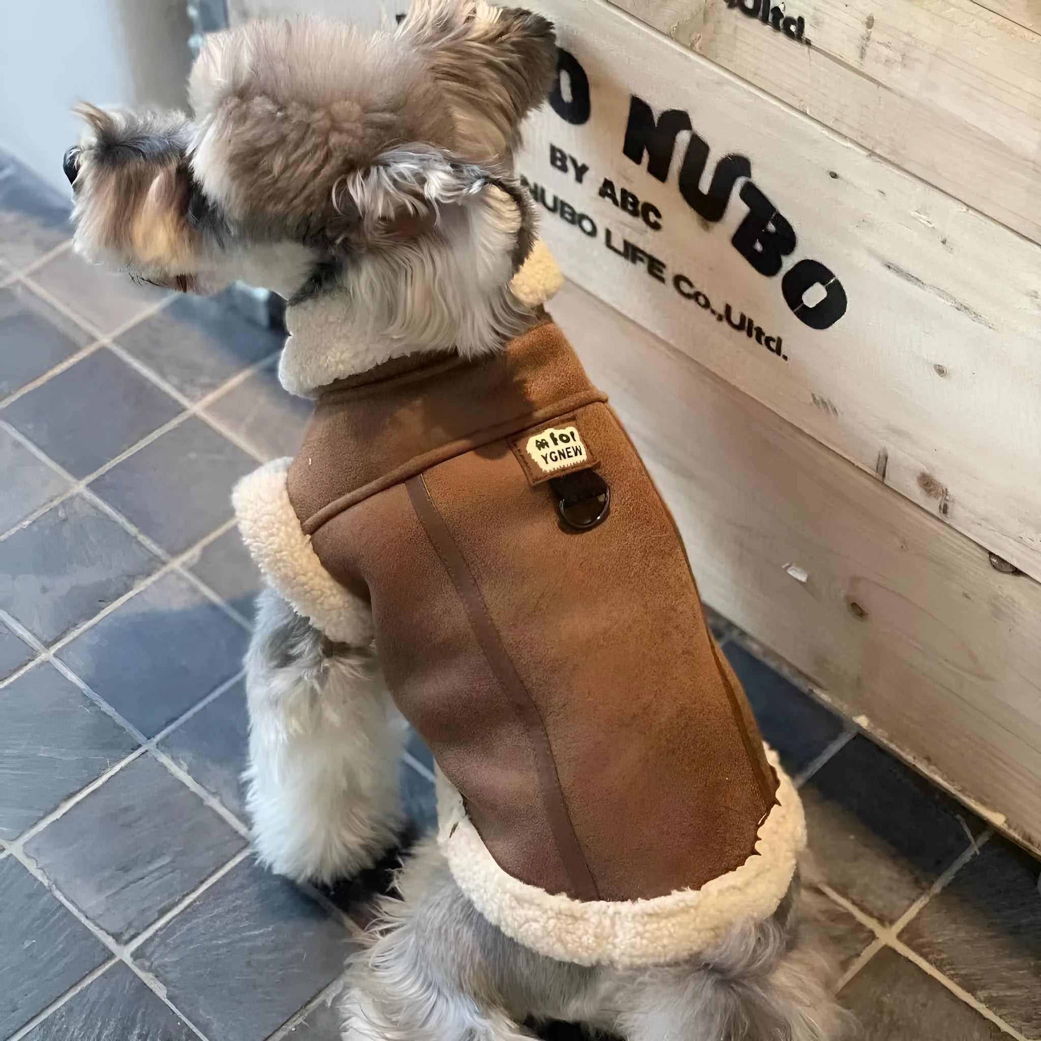 Dog fleece lined coat in Chinese parasol colour vest with peach skin fabric and lamb wool style