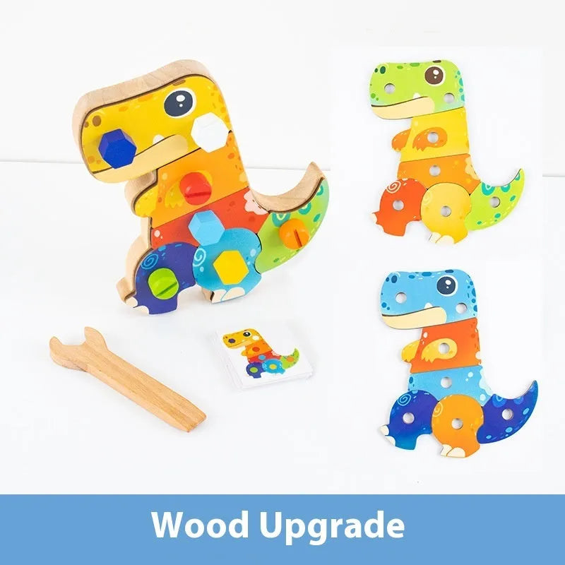 Dinosaur screw exercise early childhood education tool in wooden upgrade style with colour box packaging