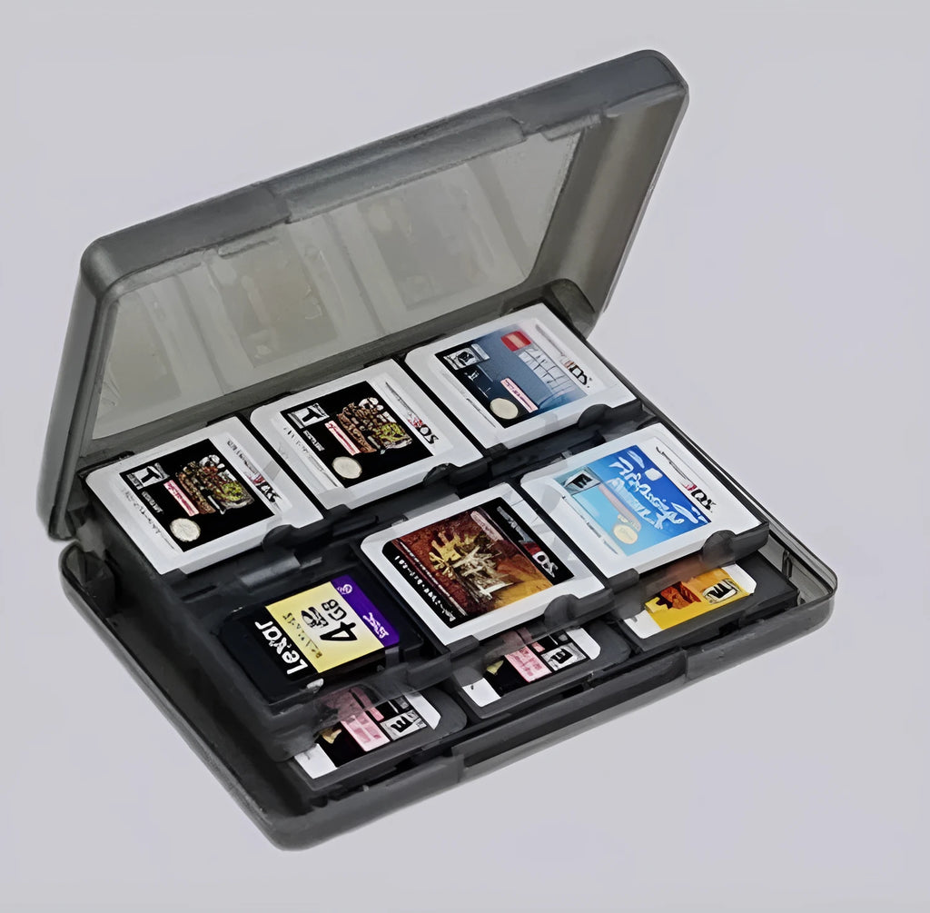 NDS 3DS 28 24-in-1 game card storage box in black measuring 12.7cm x 9cm