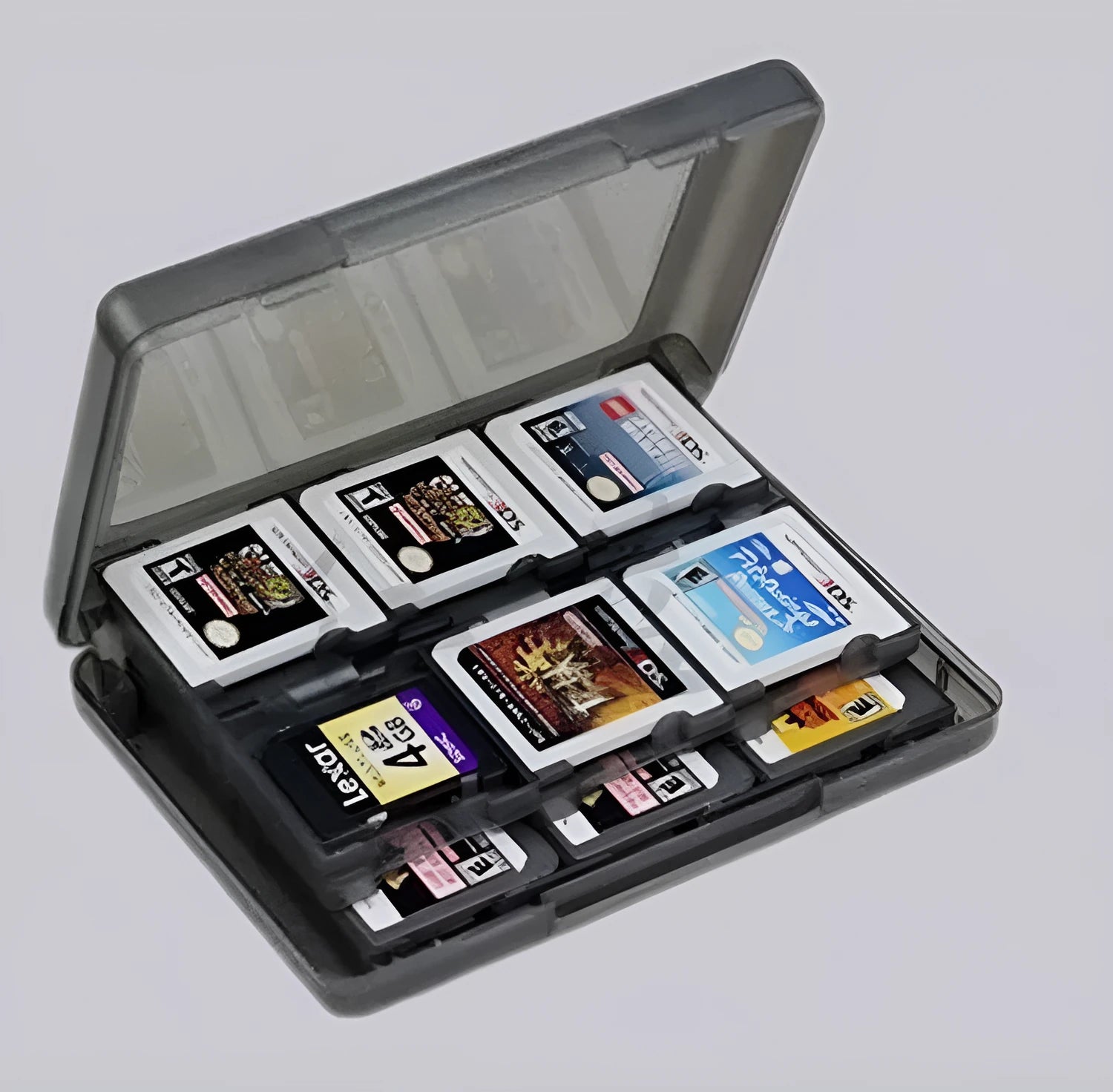 NDS 3DS 28 24-in-1 game card storage box in black measuring 12.7cm x 9cm
