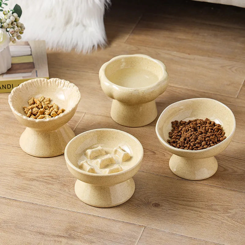 Anti-tumble large diameter ceramic pet bowl for cats, pink style, wide base design