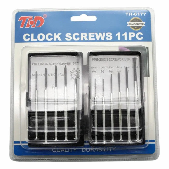 TH-6177 11-piece clock repair screwdriver set with crosshead and one-line bits