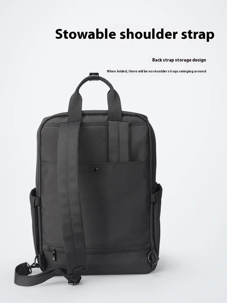Black Oxford cloth computer backpack with a 20-35 litre capacity.