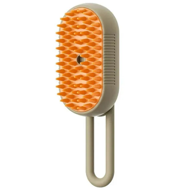 Porcelain White 3-in-1 Electric Steam Pet Brush with silicone bristles and USB charging port