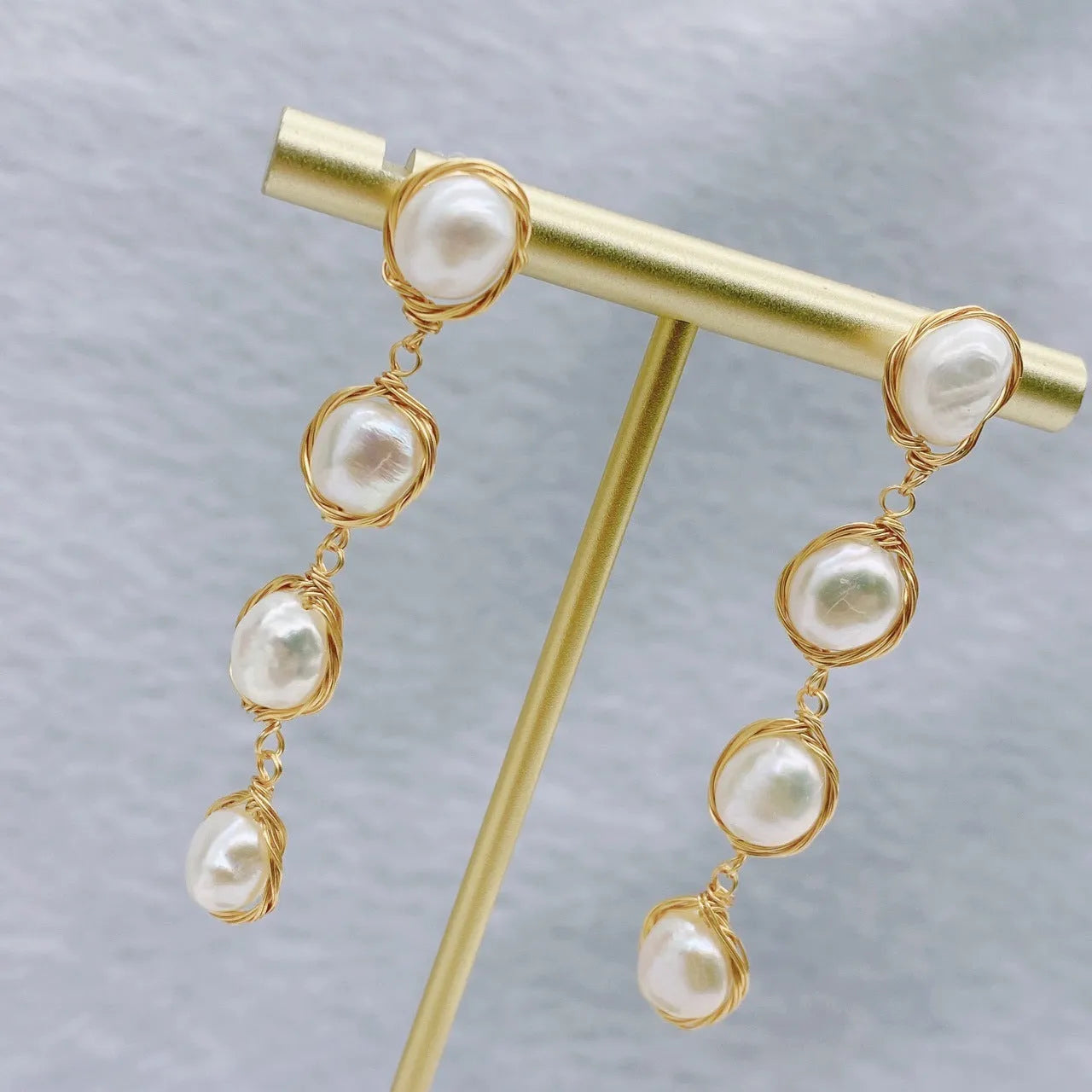 Natural real pearl drop earrings with handmade tassel in white colour for women simple design