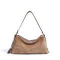 Cowhide tote handbag in chocolate, caramel or milk tea with single shoulder strap and internal file bag