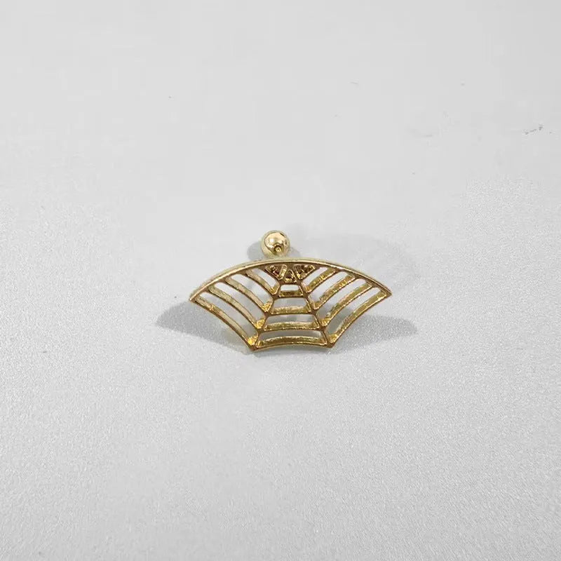Spider web geometric mesh stud earrings in gold or silver electroplated metal for horror Halloween jewellery