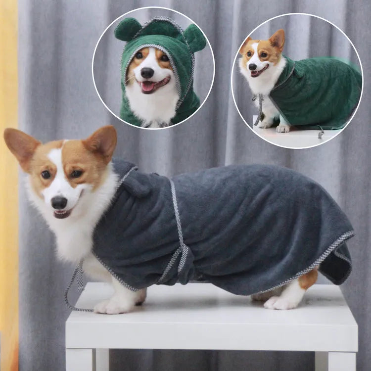 Grey and green ultra fine fibre pet towels for dogs and cats in small, medium, and large sizes.
