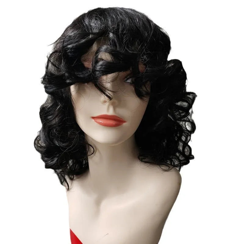 Black synthetic Afro wig with long curly African style for women, heat-friendly high temperature fibre construction