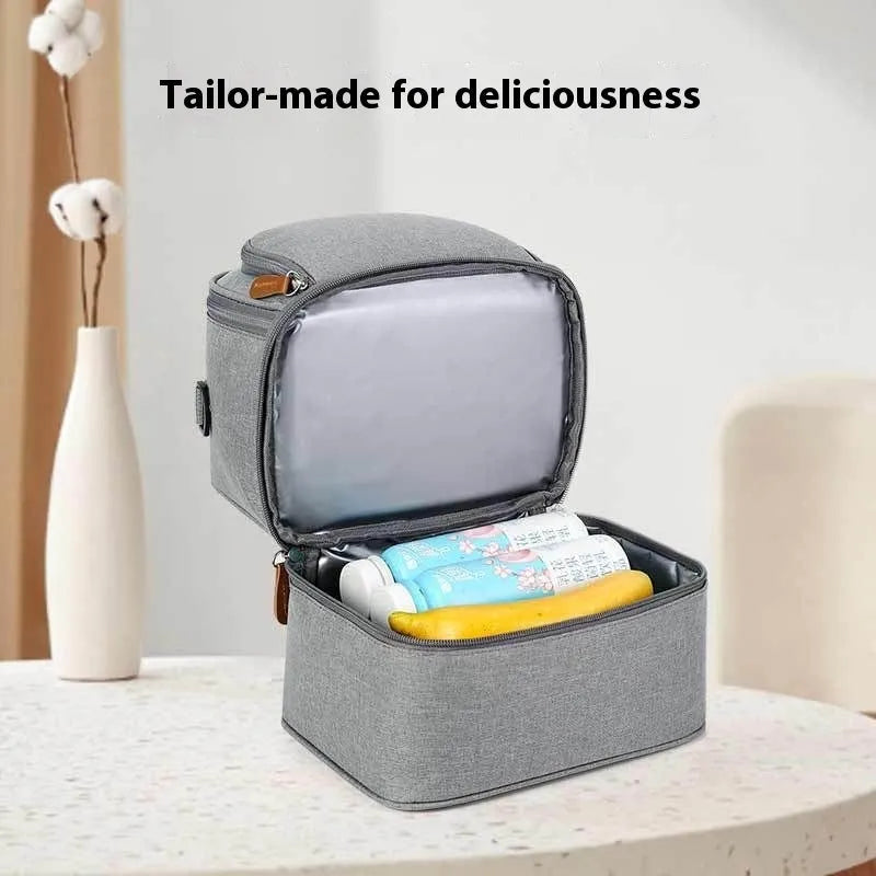 Grey Oxford cloth thermal insulation backpack with curved shoulder strap and polyester lining for home storage