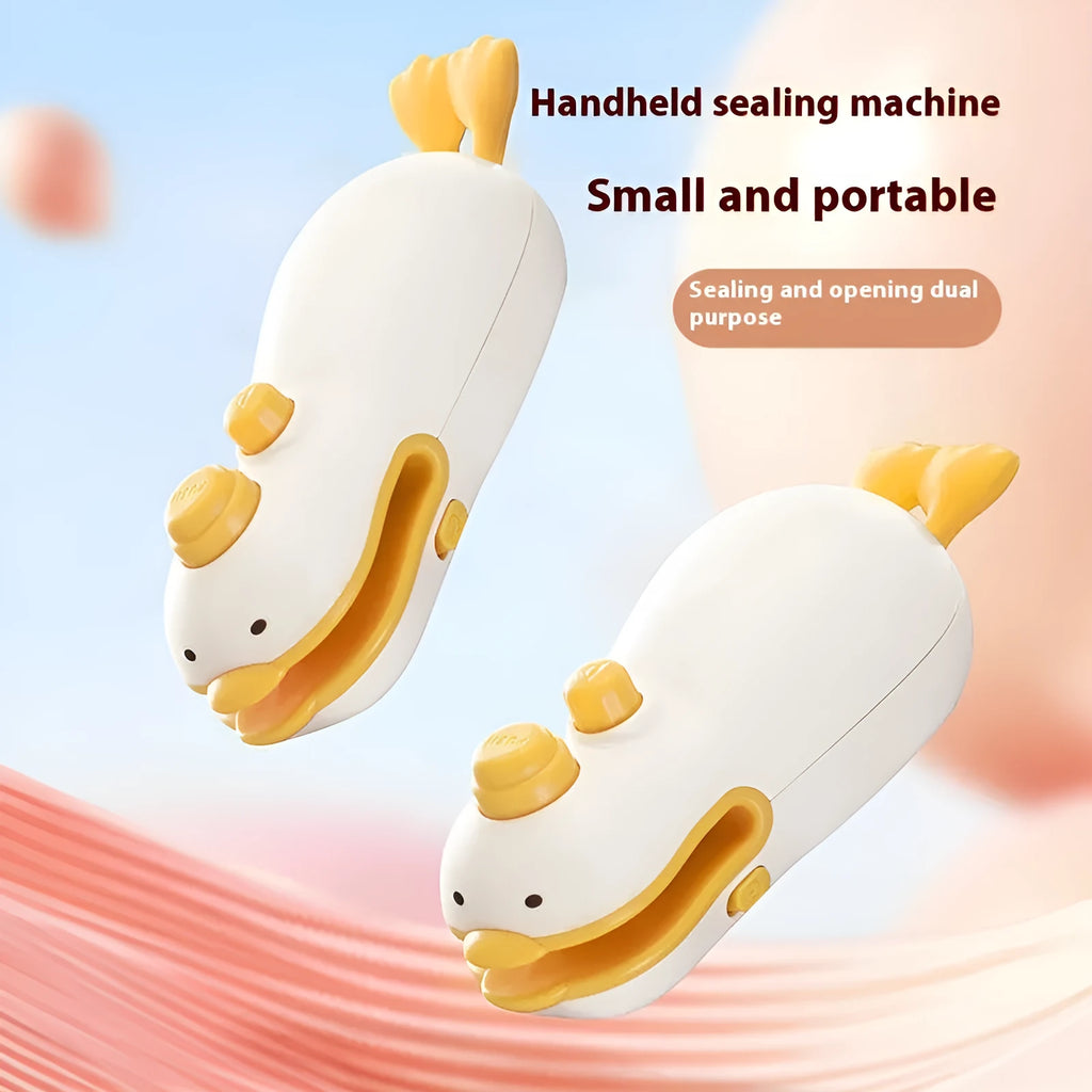 Small yellow duck animal jacquard design rechargeable handheld sealing machine with charging cable