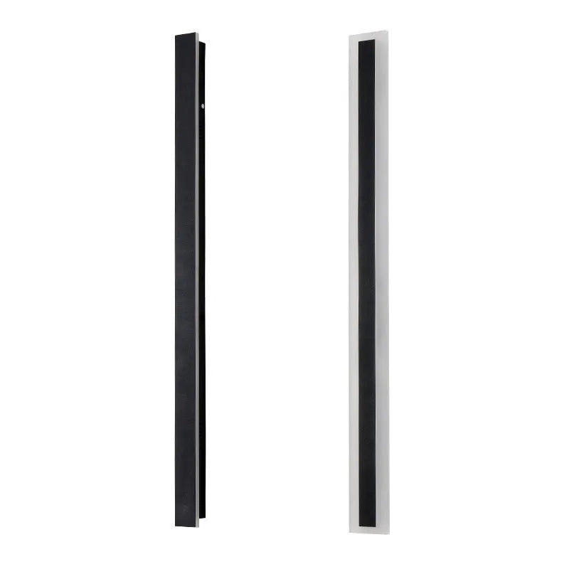 Straight outdoor LED wall lamp with wrought iron shell mounted on an exterior wall.