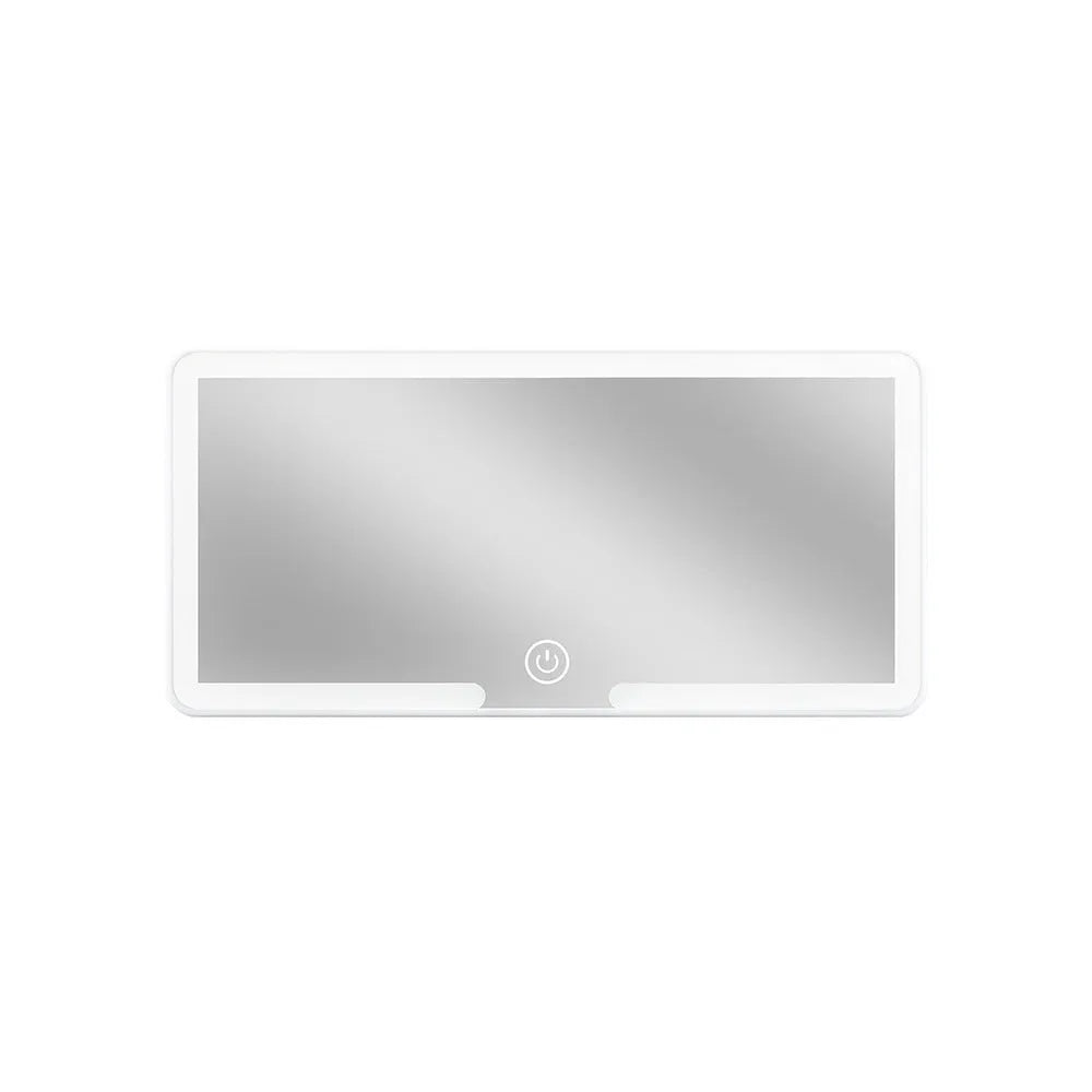 Compact rectangular LED makeup mirror designed for car sun visor mounting.