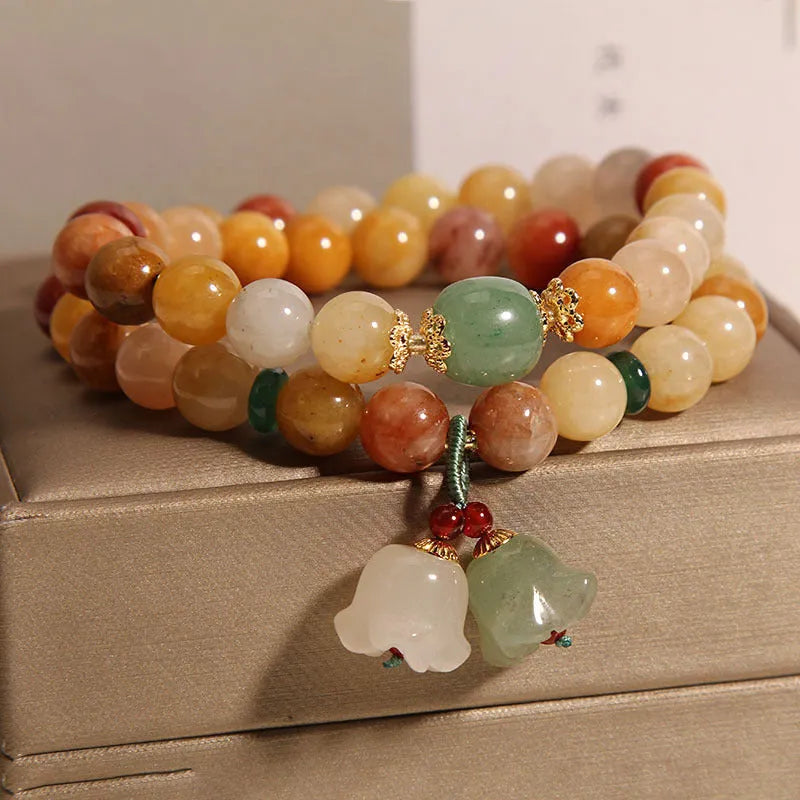 Women's natural jade multi-layer bracelet with orchid-coloured pendant