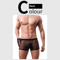 Men's mesh boxer briefs in multiple colours showing thin sheer breathable summer underwear construction