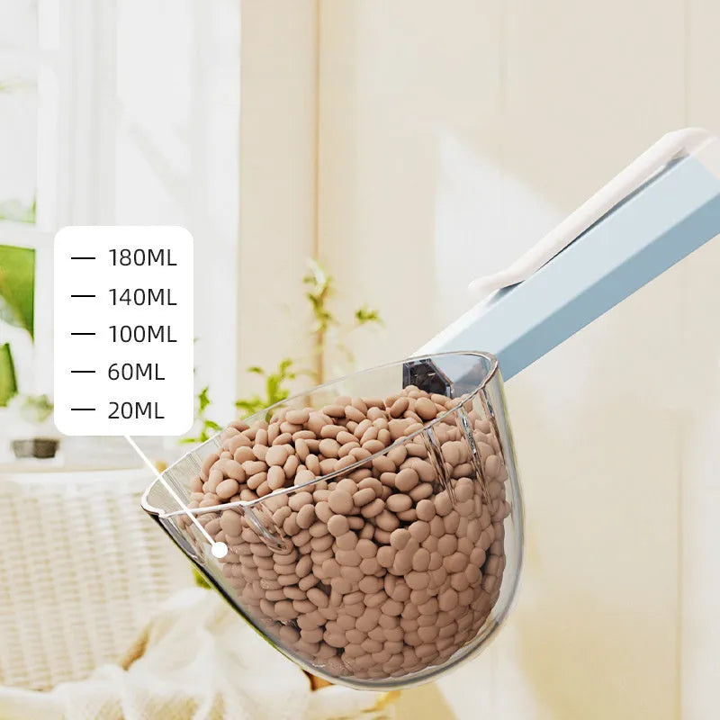 Pet food spoon with clip in blue colour for hygienic feeding of dogs and cats