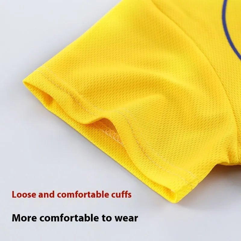 Children short-sleeved sportswear set with letter print, polyester blend, available in multiple colours for boys and girls