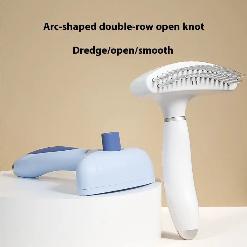 Stainless steel double-row pet comb for dog grooming in azure light blue colour