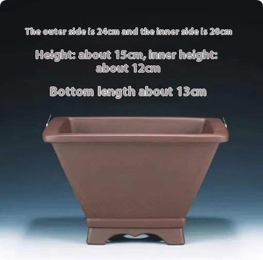 Square purple clay succulent bonsai pot in classical style for tabletop or floor plant display