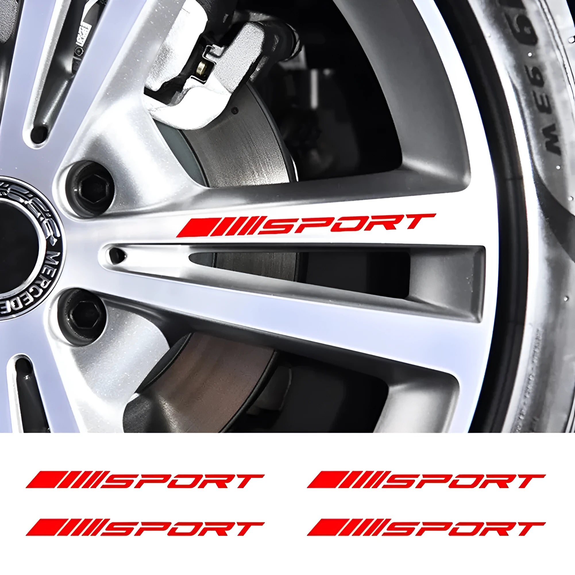 10cm PET car rim sticker with hollow sports design in red, black or white colours
