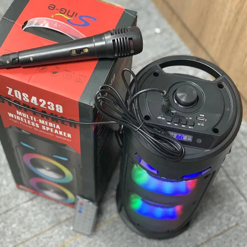 Black portable Bluetooth speaker with dual horn cannon design and compact dimensions