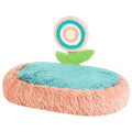 Pink elliptical plush cat bed with removable cover for winter warmth