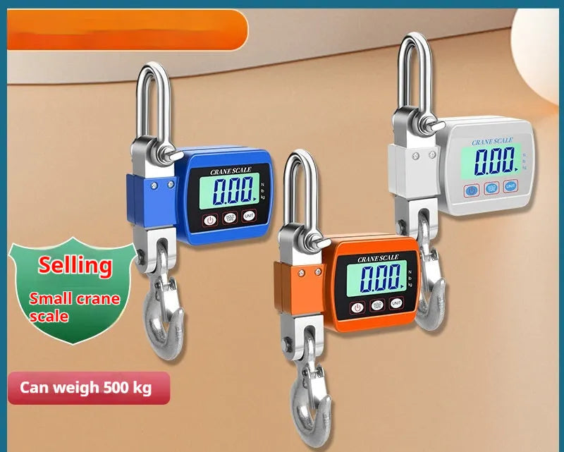 Electronic hook scale digital display showing weight measurement with metal hook