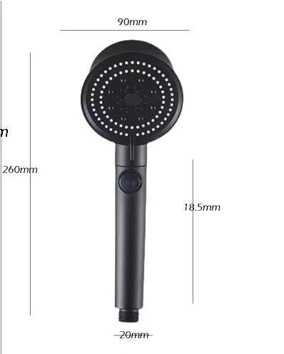 Silicone self-cleaning shower head with five colour options, turbo fan, and dense outlet holes