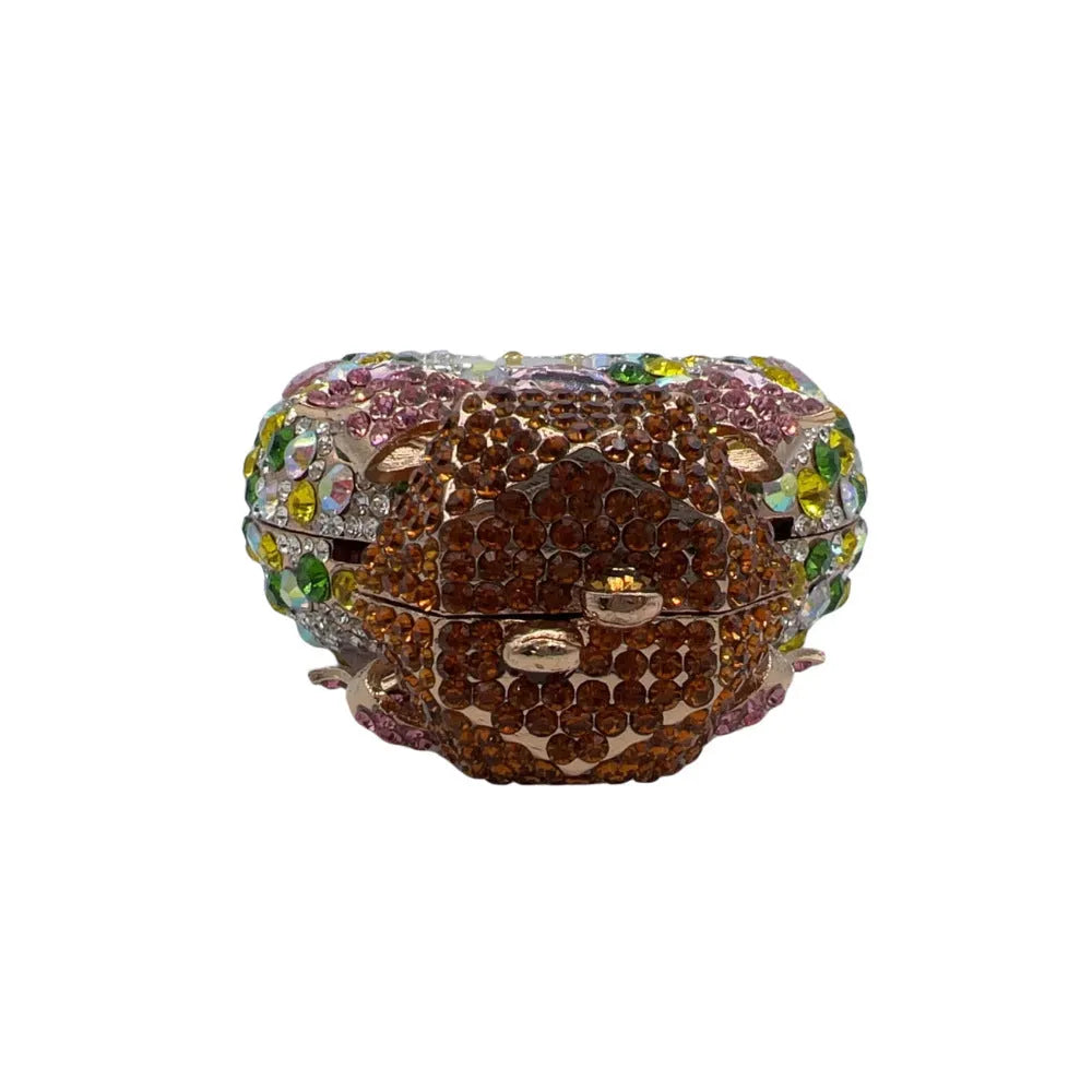 Women's alloy clutch bag with three-dimensional design in metallic colours