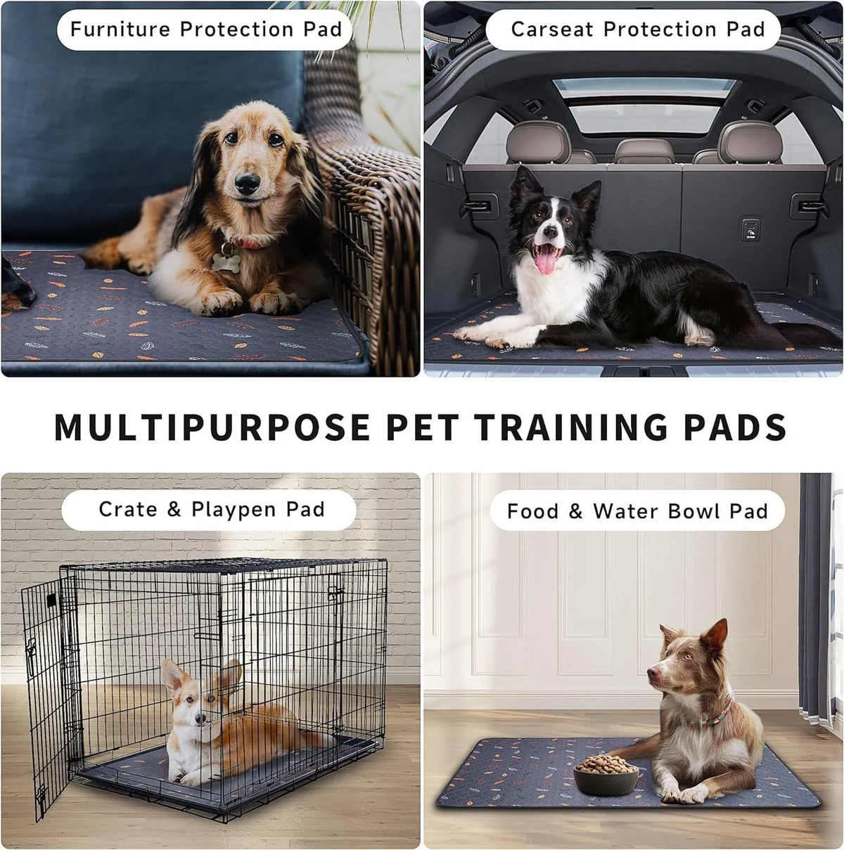 Dark gray leaves washable dog urine pad, non-slip cloth training mat in four sizes