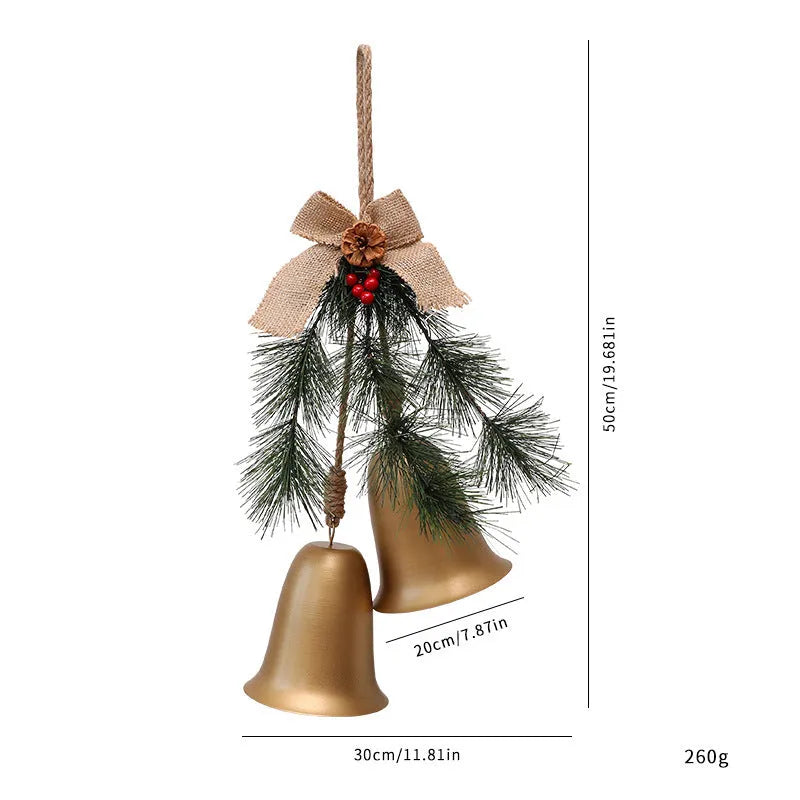 Red velvet bow bell pendant with gold bell accents on a white background