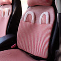 Linen plaid car seat cushion set in pink flower pattern with headrests, backrest, seat belt covers and gear cover