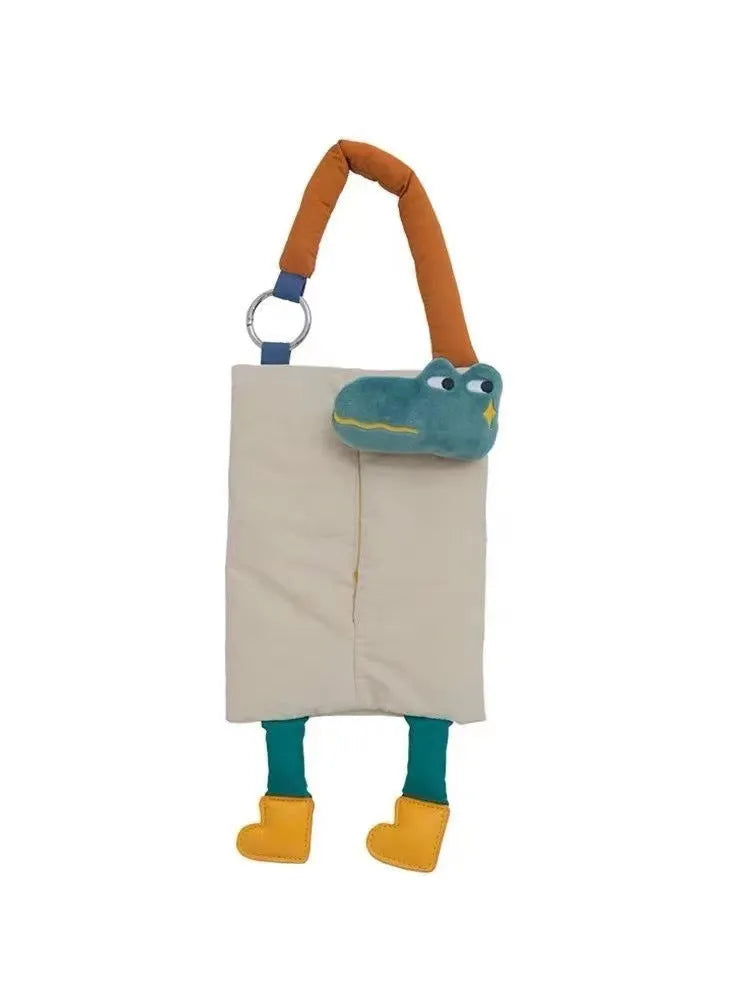 Plush hanging car tissue bag in hat dog or baby crocodile design for vehicle storage