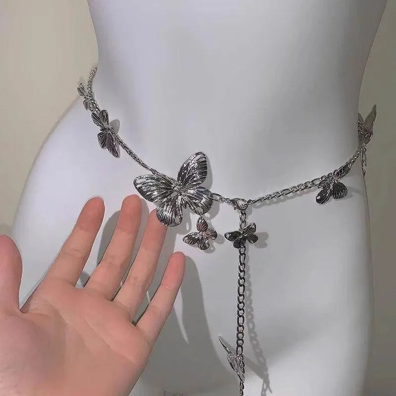 Gold butterfly waist chain body jewellery with retro styling and adjustable 104cm length