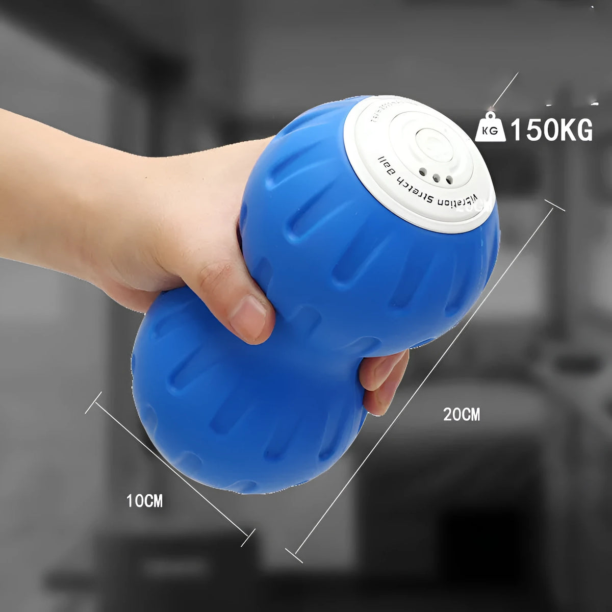 Electric vibrating peanut ball muscle relaxer in blue and black silicone with USB charger for home gym fitness massage