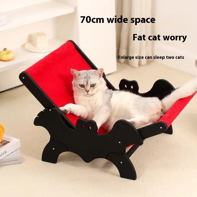 MW-054 wooden frame cat recliner bed in black and red colours, serving as a lounge chair and cage accessory.