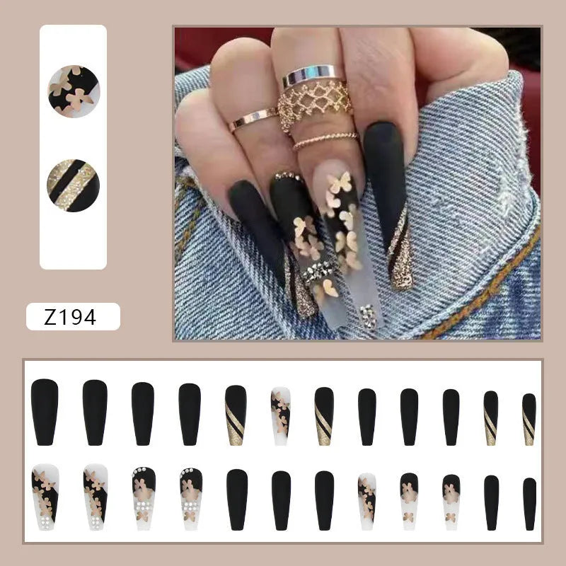 Detachable nail polish patch finished product 24 tablets long wearing armour golden butterfly glue style Z194