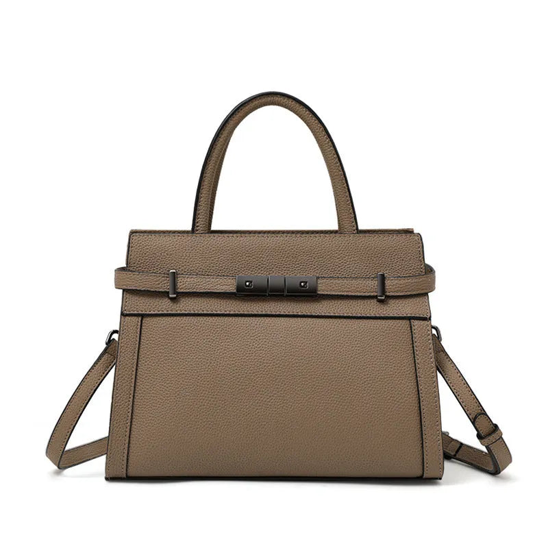 Genuine leather women's crossbody bag in horizontal square shape with clamshell opening