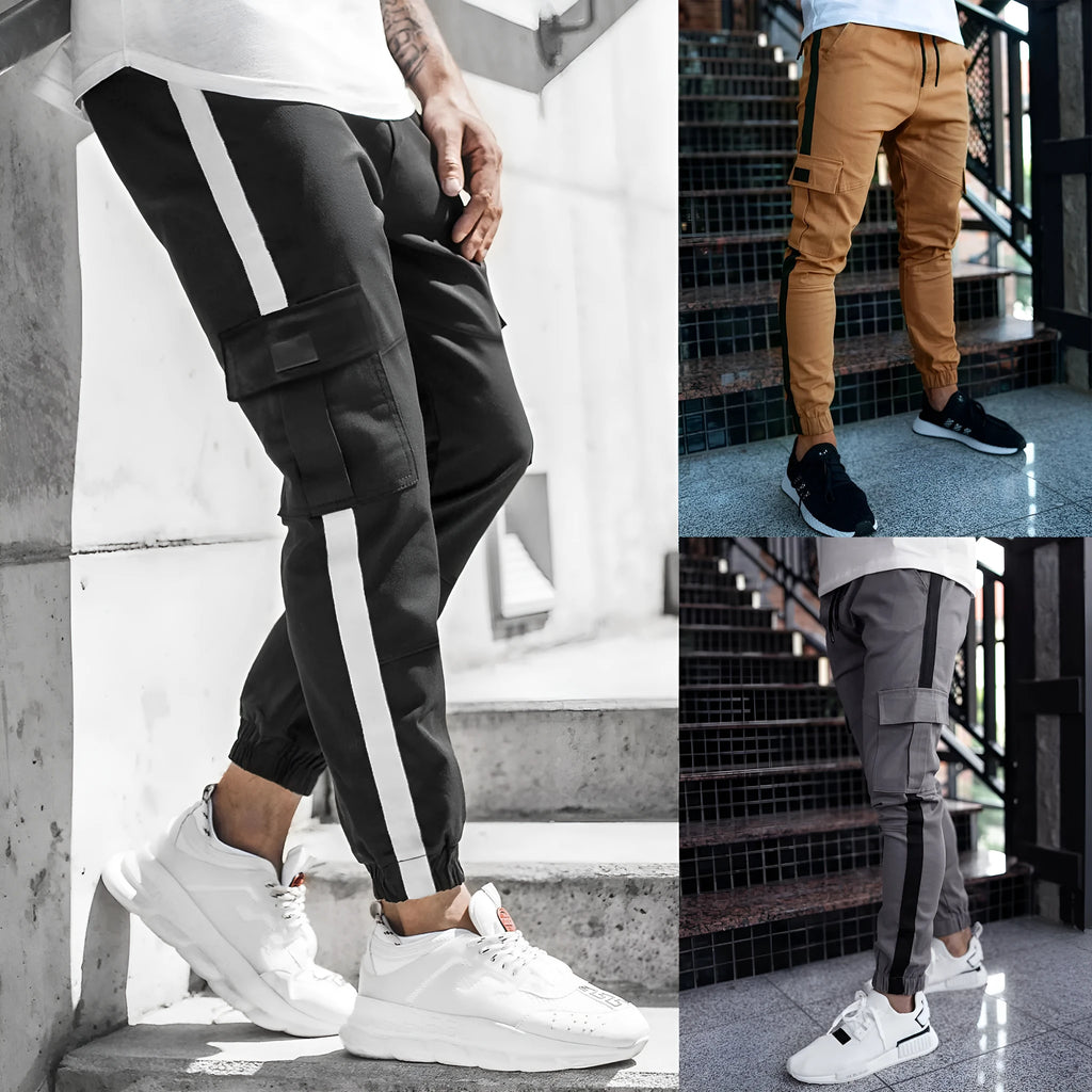 Men's leather look casual pants in khaki polyester blend mid waist front zip closure