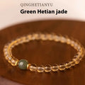 Handmade natural gold rutilated quartz bracelet from Brazil with Putuo stone and pearl accents