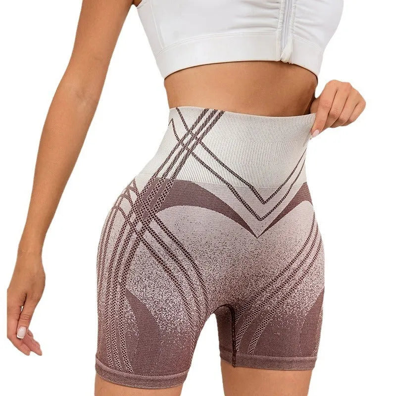 Women's high waisted black gradient fitness shorts with Spider-Man Monsters Inc design for yoga and running