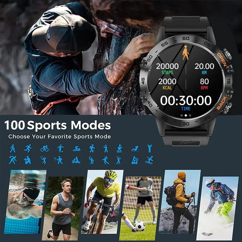 Bluetooth calling smart watch with health monitoring features on wrist showing IPS touch screen display